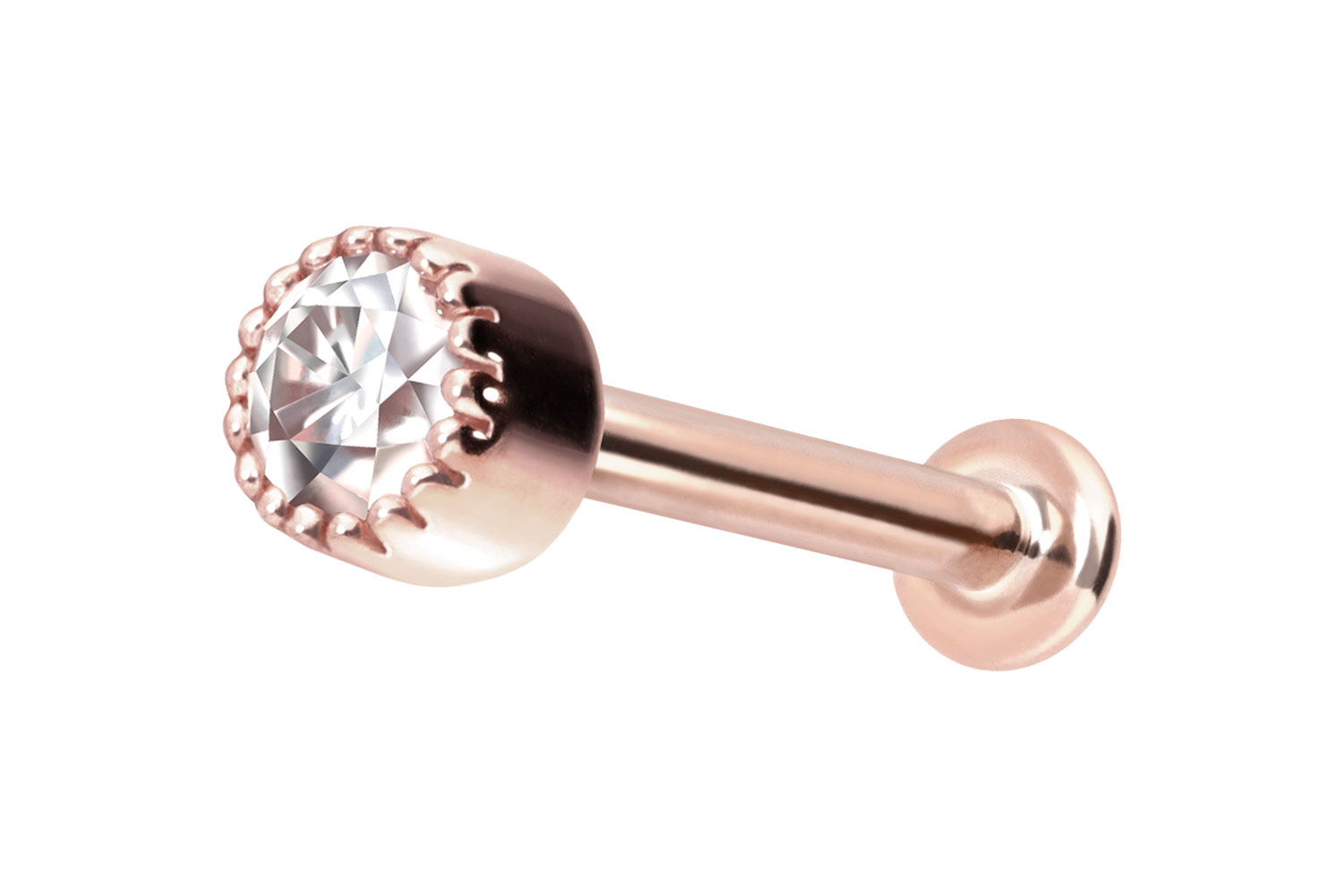 14 Karat Gold Labret Piercing mit Push Fit MOISSANIT-DISC